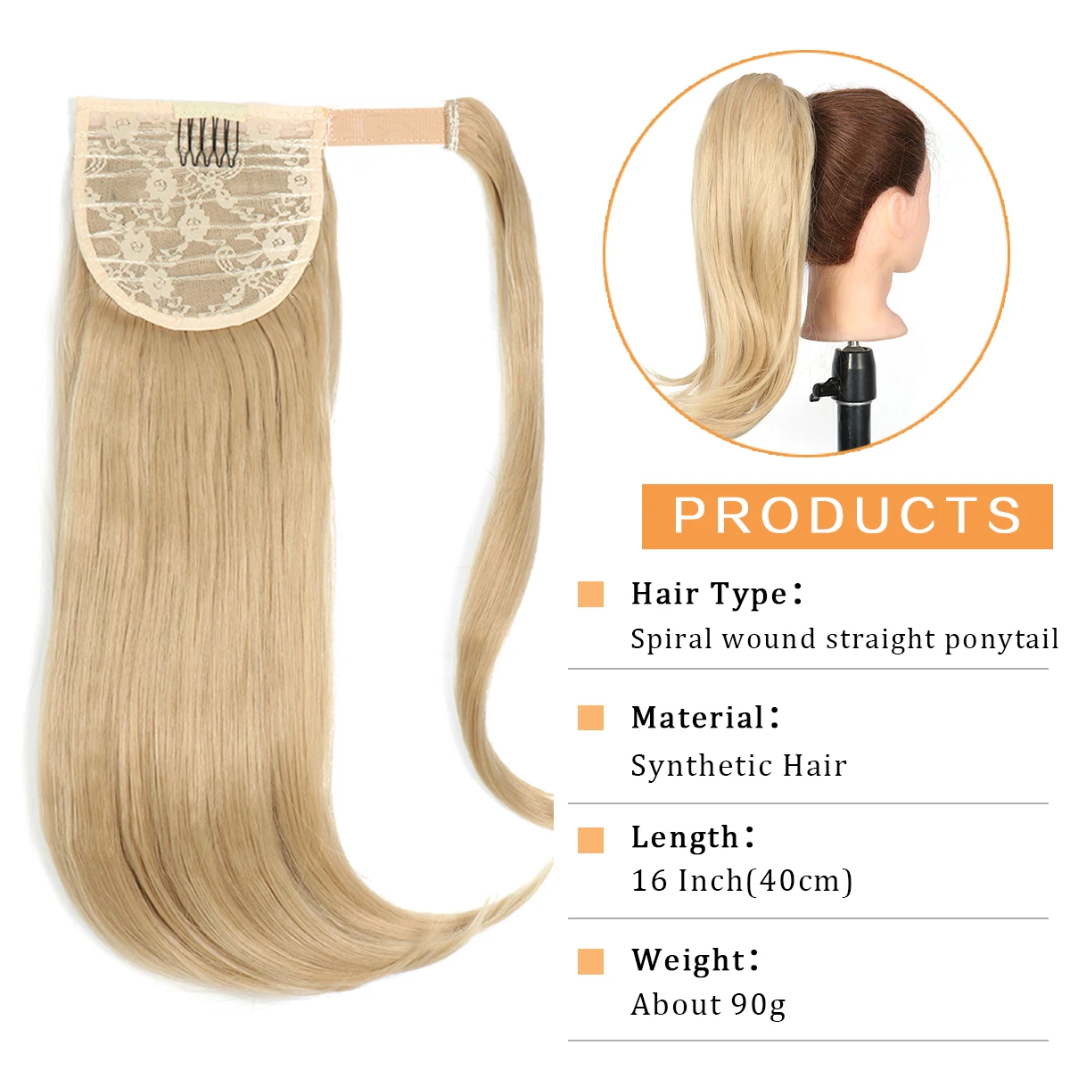 Ponytail Extension Wrap Wig Ladies Natural Ponytail Straight Synthetic Hair High Resistance Fiber Hair Girl 16 Inch fake hair extensions