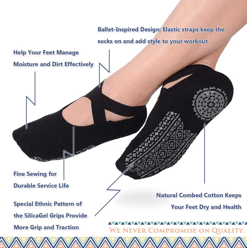 Womens Socks 1 Pair Socks for Women Non-Slip Grips & Straps Bandage Cotton Sock For Pilates Pure Barre Ballet Dance Barefoot Workout