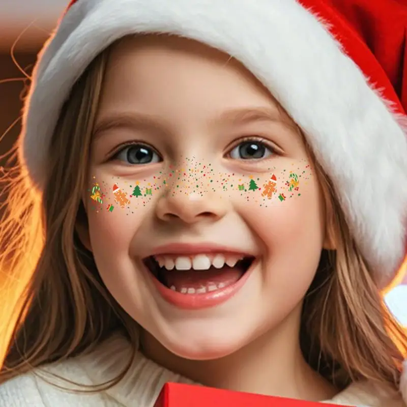 6 Sheets Christmas Glitter Freckles Holographic Stickers Santa Claus Bell Snowman Temporary Tattoo Stickers For Festival Party