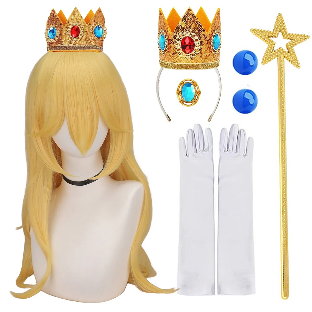 Cosplay Accessories Children Jewelry Set Peach Wig For Girls Princess Cosplay Accessory Bowknot Gloves Crown Wand Neacklace Set Carnival Party Fancy Dress Up Accessories