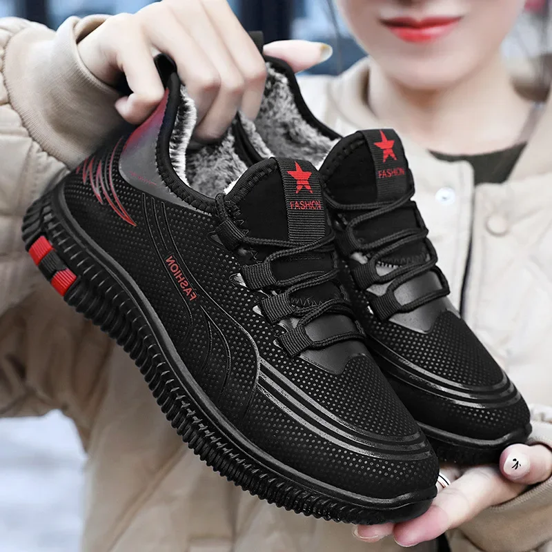 High quality short ankle snow boots for women thickening new 2023 winter casual plush warm shoe - black