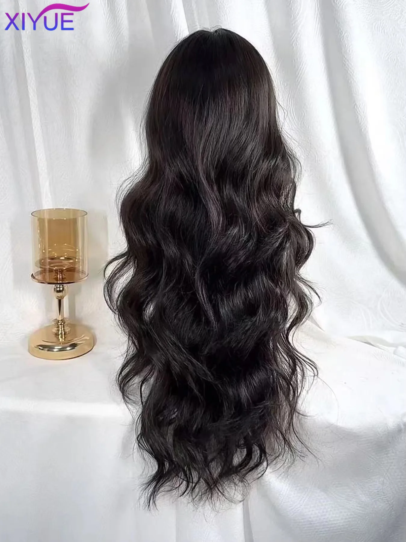 XIYUE 75cm Super Long Black Wavy Synthetic Wigs with Bangs for Women Afro Dark Water Wave Cosplay Natural Hair Wig Heat Resistan