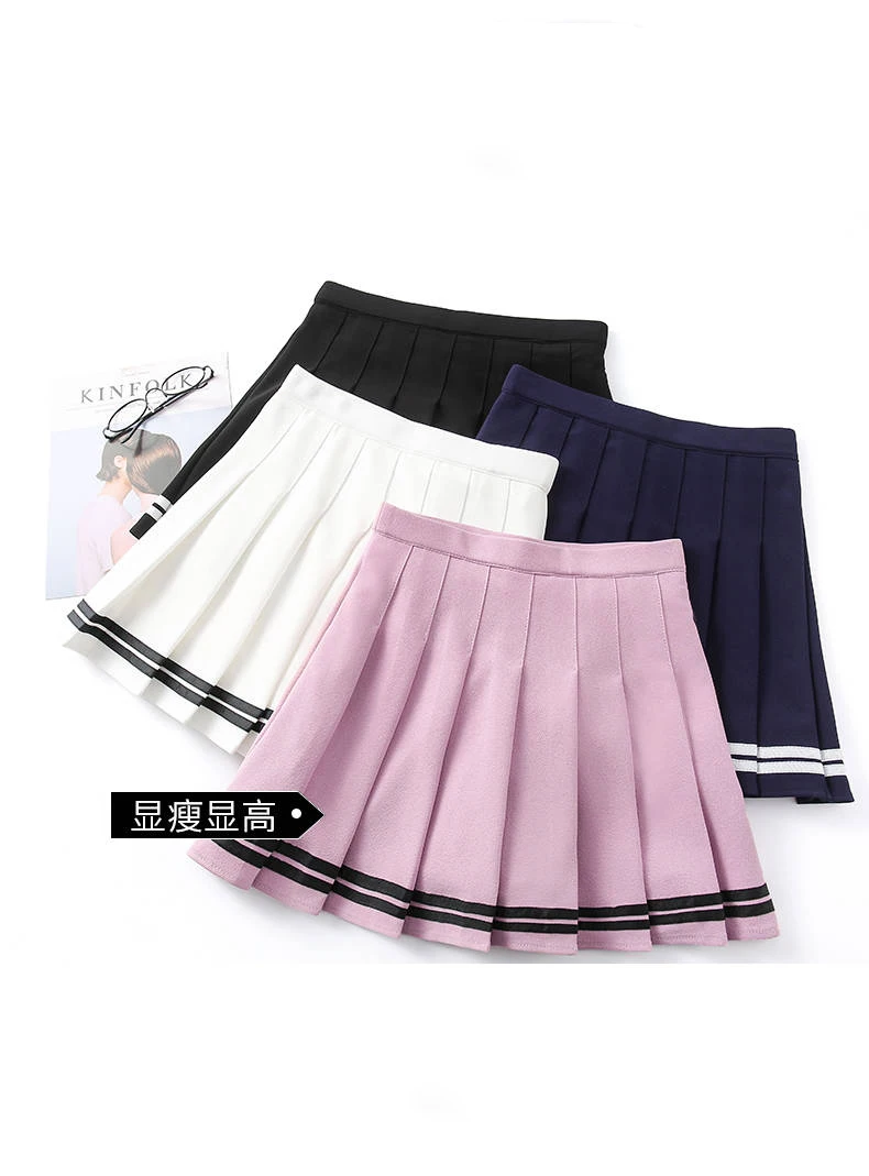 sequin skirt Striped Pleated Skirt Preppy Style High Waist Womens Skirts School Female Skirts Sweet Mini A-Line Dance Short Skirt Ladies 2021 blue skirt