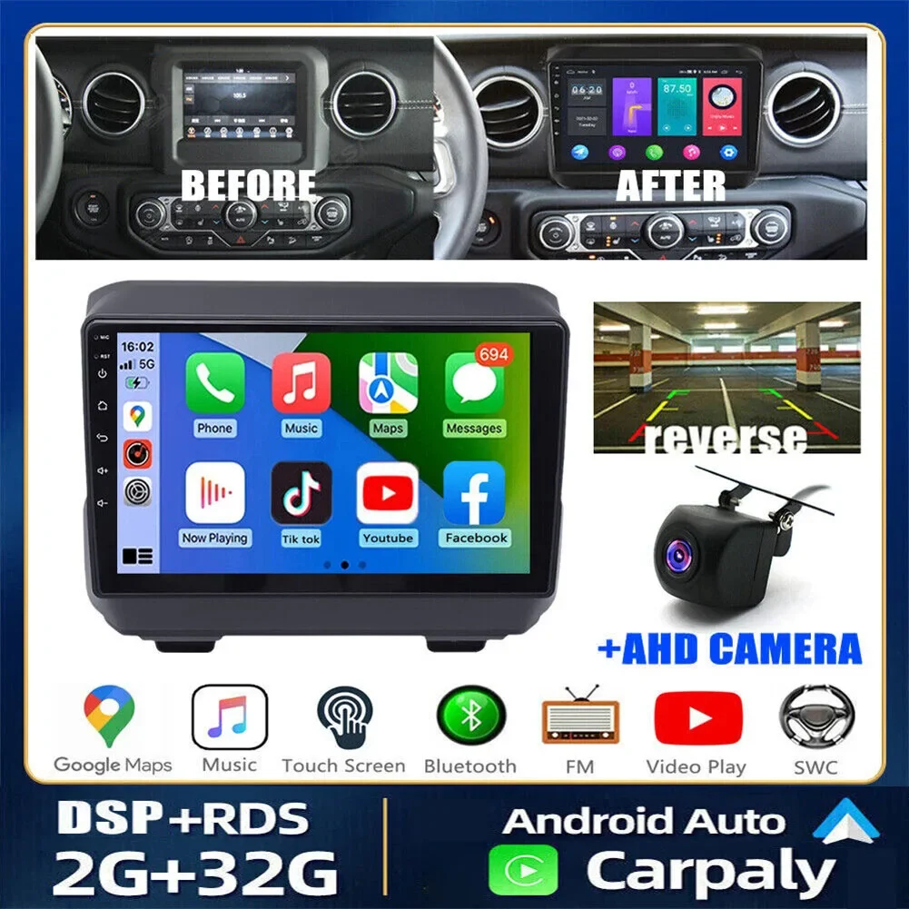 9 Inch Android 13.0 2G+32GB For Jeep Wrangler JL  Jeep Gladiator 2018-2021 Car GPS Navigation Multimedia Player Radio Head Unit