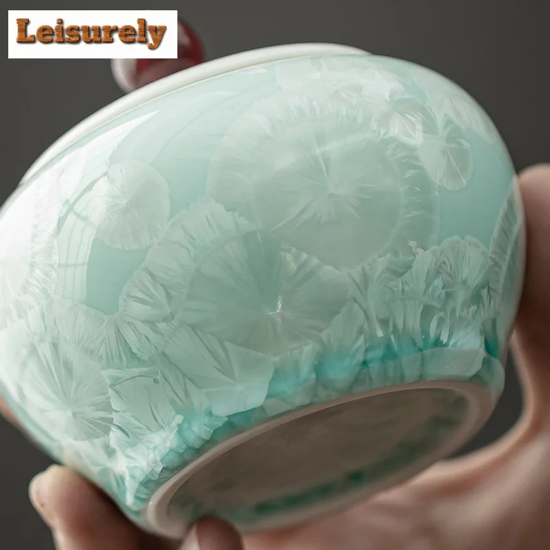 Ice Crystal Green Round Belly Tea Box Organizer Moisture-proof Antique Storage Tank Containers Tea Caddy Tea Ceremony Ornaments