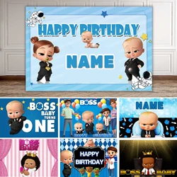 Custom Name Boy Girl Backdrop Blue Family Theme Baby Shower Photography Background 1st Birthday Party Decor Gift For Kids Props