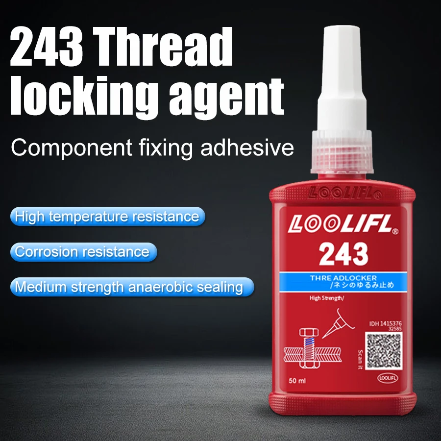 LOOLIFL 50 ml Medium Strength Threadlocker (blue) Glue 243 Threadlocker (blue) Firm Screw Glue Anaerobic Anti Loosening Agent 4