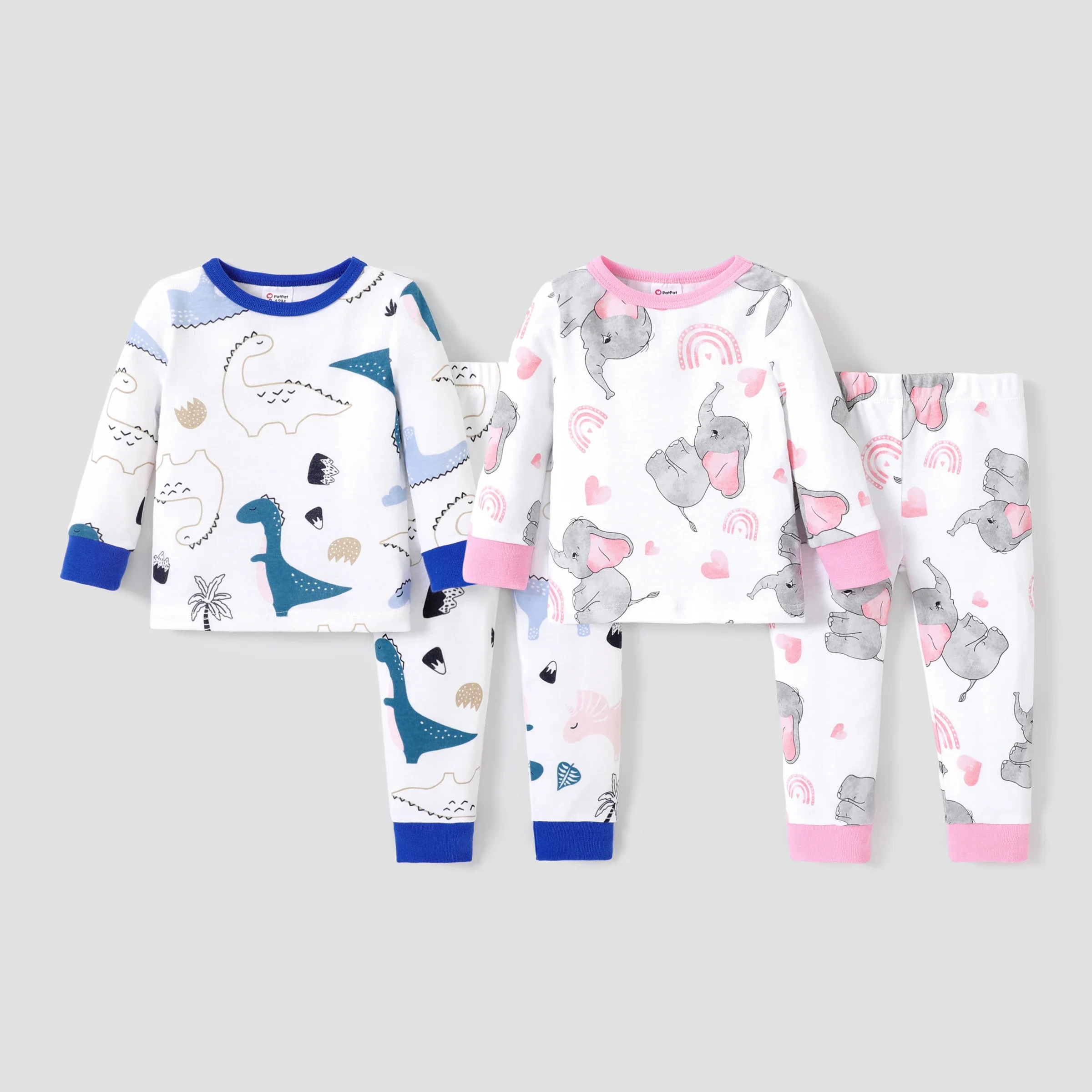 Baby/Toddler Girl/Boy Elephant and Dinosaur Print Pajamas Set PatPat 2pcs Summer Season Soft Comfortable