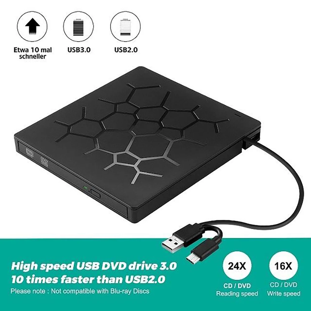 tipo Externo do Usb 3.0 da Movimentação do cd Dvd-c em Movimentação Playeroptical de Dvd com as Movimentações Óticas dos Entalhes do sd tf & Usb3.0 para o Portátil do Computador Portátil - Imagem 2