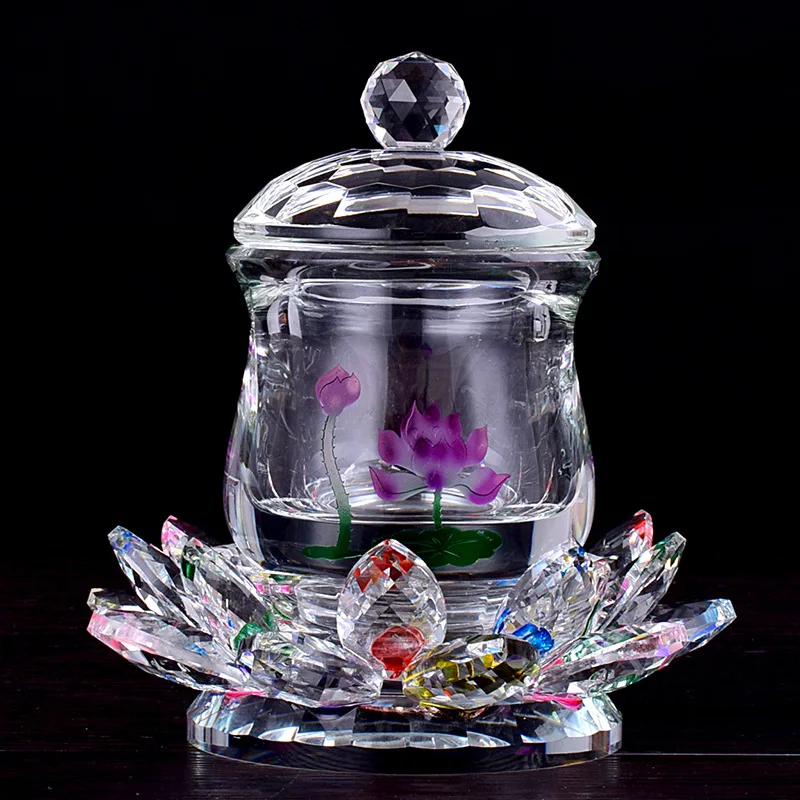 Buddhist Temple Ornament Crystal Lotus Seat Colorful Lotus Great Compassion Mantra Holy Water Cup Crystal Cup Bowl Buddhism Item 2