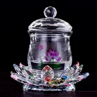 Buddhist Temple Ornament Crystal Lotus Seat Colorful Lotus Great Compassion Mantra Holy Water Cup Crystal Cup Bowl Buddhism Item 2