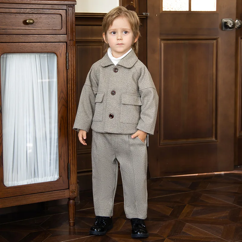 Abiti per ragazzi per bambini Autunno Inverno Bello stile britannico per bambini Completi per ragazzi Set Abito formale per fotografia per ragazzi di un anno - immagine 3