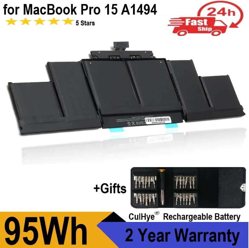 

Battery A1494 for Apple MacBook Pro Retina 15" [Mid & Late 2013 2014 Years] A1398 ME293 ME294 - Long Lasting [11.26V/95Wh]