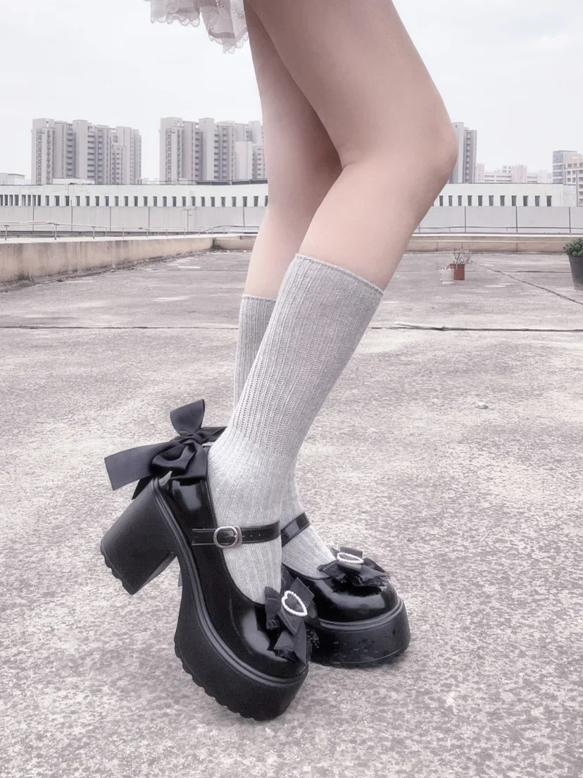 Mine Mass-Produced Bow Hot Girl Platform Shoes Japanese Lolita Rojita Bowknot Leather Pumps Cute Girls High Heels
