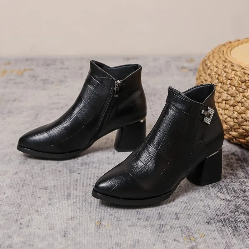 Autumn Women's Shoes Fashion Bowknot Chunky Heel Platform Ankle Boots for Women Plus Size Ladies Mid-calf Boots Zapatos De Mujer