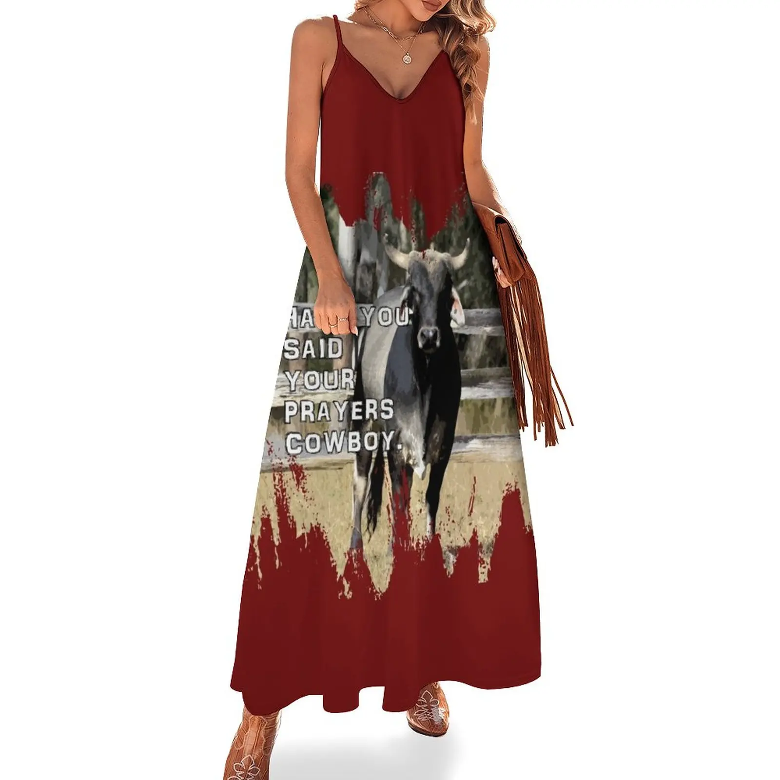

New COWBOY, SAY YOUR PRAYERS, RODEO BULLS Sleeveless Dress prom dress dress for women summer Long veiled dresses