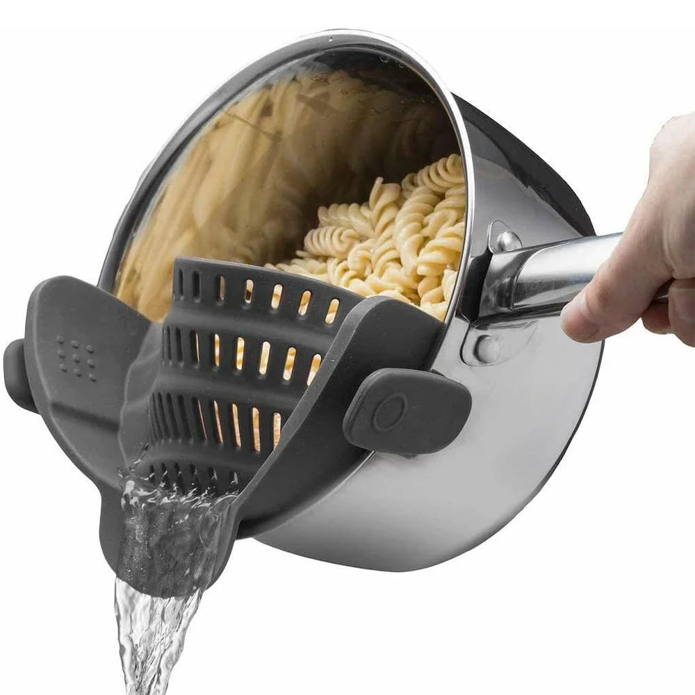 

Silicone Kitchen Strainer Clip on Pots and Pans Drain Rack Pasta Noodle Vegetable Fruit Strainer Colander Kitchen Gadgets