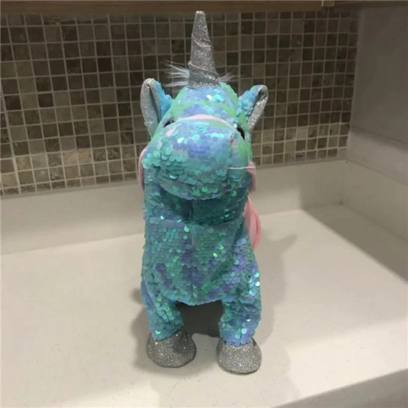 Newest Cute Sequin Unicorn Electric Walking Unicorn Plush Toys Stuffed Animal Toy Electronic Music Toy For Kid Gift