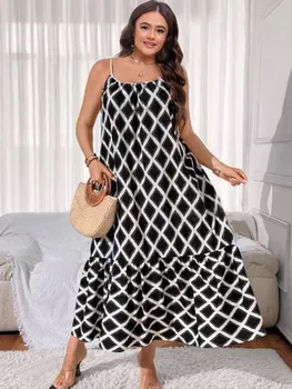3XL 4XL Plus Size Clothes Dresses Women Spaghetti Strap Robes Summer Spring Black Loose Street Style Casual Big Size Maxi Dress