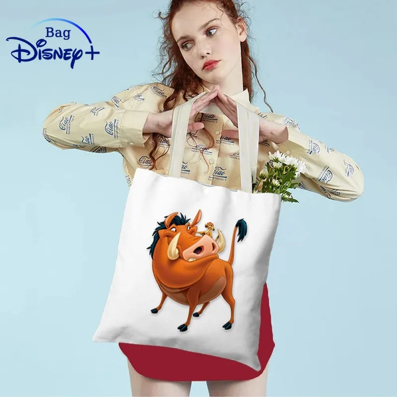 

Disney Pumbaa Timon Women's Handbags Lion King Reusable Shopping Bag Canvas Tote Bags for Women School Handbag Totebag Totes