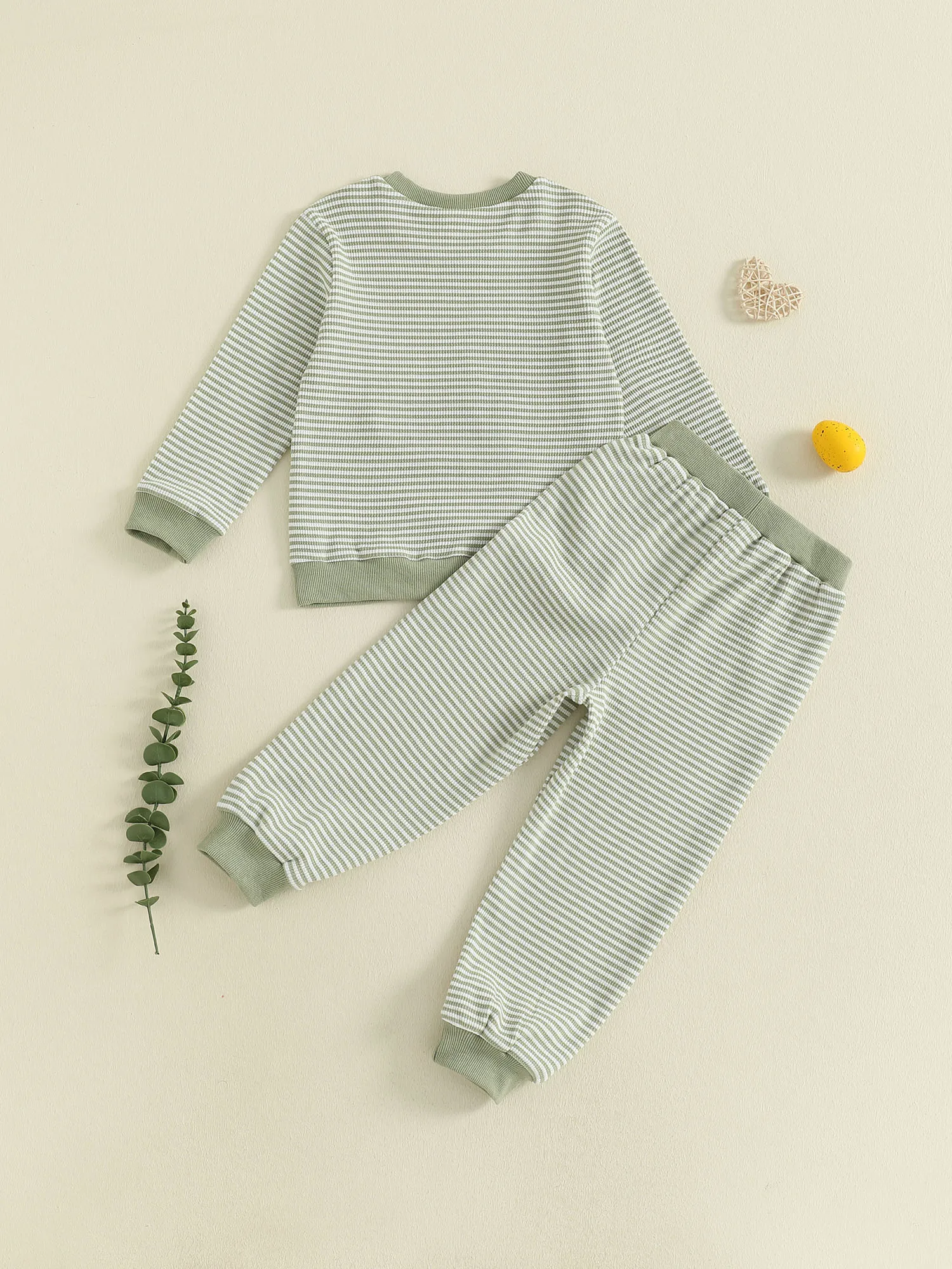 Adorable Baby Boy 2 Piece Set with Stylish Long Sleeve Round Neck Dinosaur Embroidery Striped Top and Comfy Elastic Waist Pants