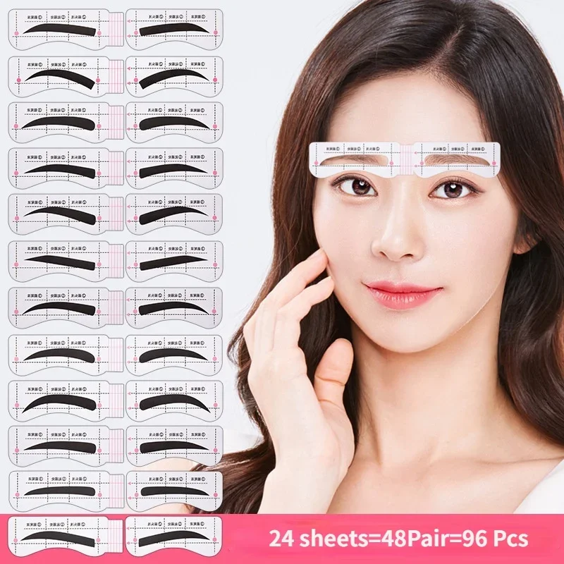 Lazy Quick Eyebrow Stickers Card Template Aids Guide Tattoos Makeup Tools Adjustable 24 Sheets Makeup Tools Eyebrow Stencil Tool Eye Makeup Tools