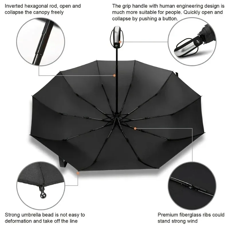 Fully Automatic Double Umbrella Tri-fold Umbrella Vinyl Ten-bone Reinforcement for Increased Sun Protection UV Protection