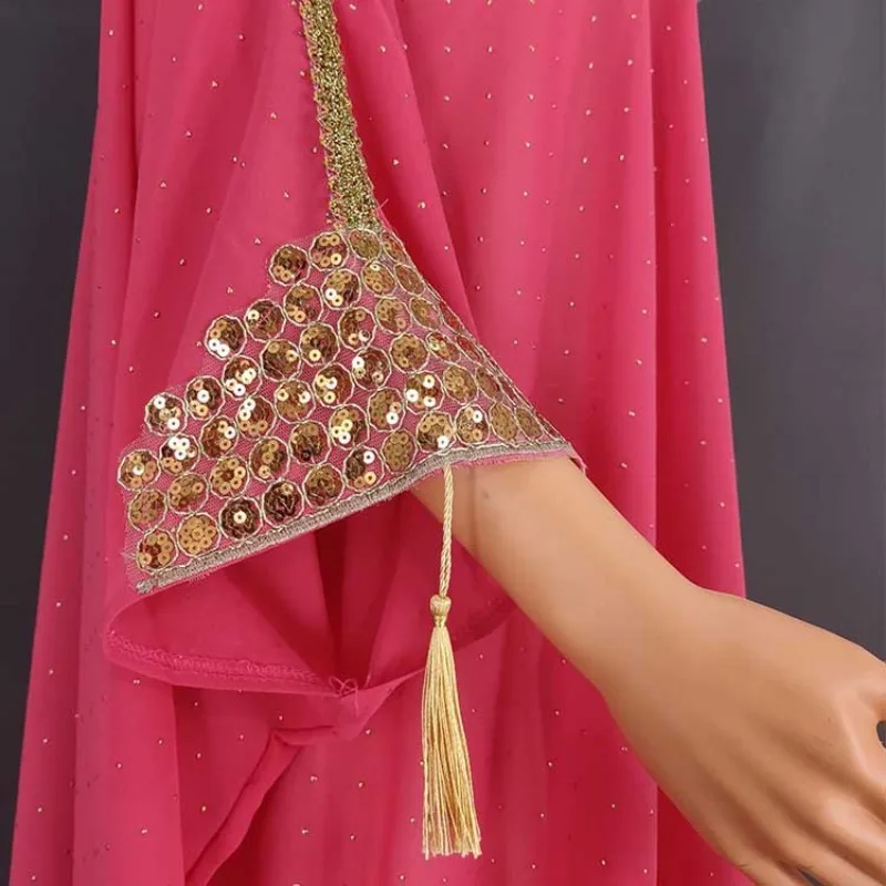 2023 Abaya Dubai Dress for Muslim Women Long Burqa Robe Femme Musulmane Chiffon Drop Plastic Women's Dress for Middle East Dubai