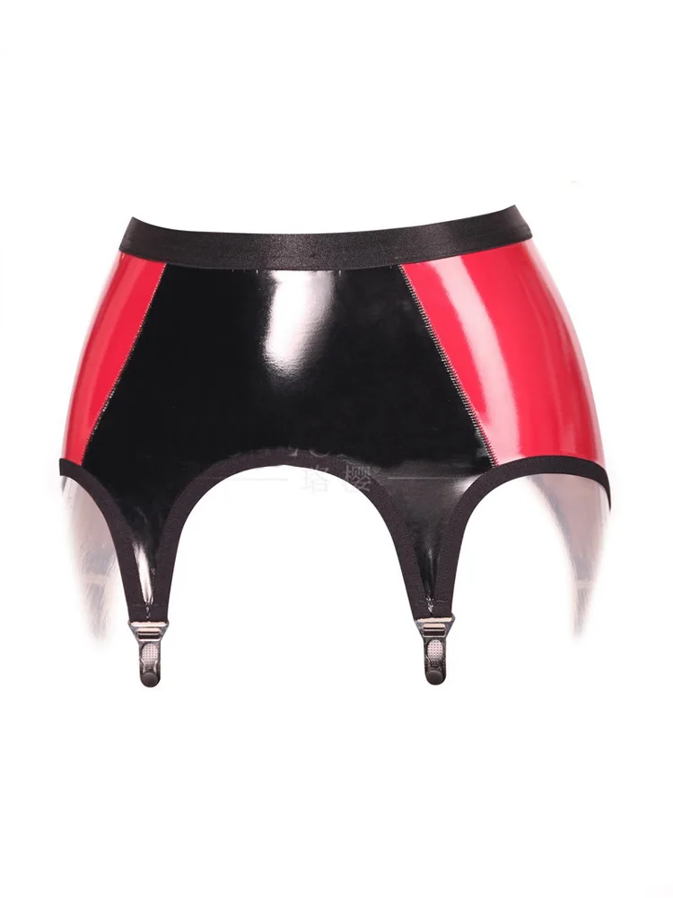 Sexy Women 4 Straps PU Garter Belt Gothic Punk Wetlook Garters Patchwork Faux Leather Club Dance Stage Wear Costume