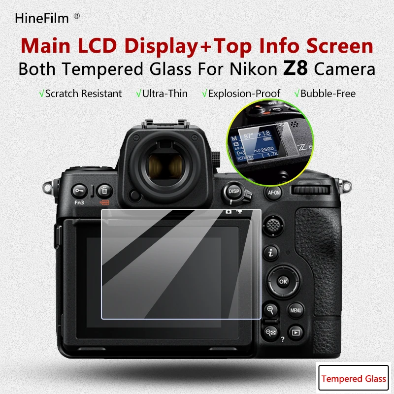 Vetro Autoadesivo Protettivo In Vetro Temperato Per Fotocamera Z8 Per Display Lcd Principale Nikon Z 8 + Copertura Protettiva Per Schermo Con Informaz