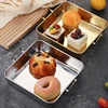 Stainless Steel Square Food Storage Serving Trays with Handle Fruit Bread Barbecue Plate Korean Chicken Fries Snack Dishes 5