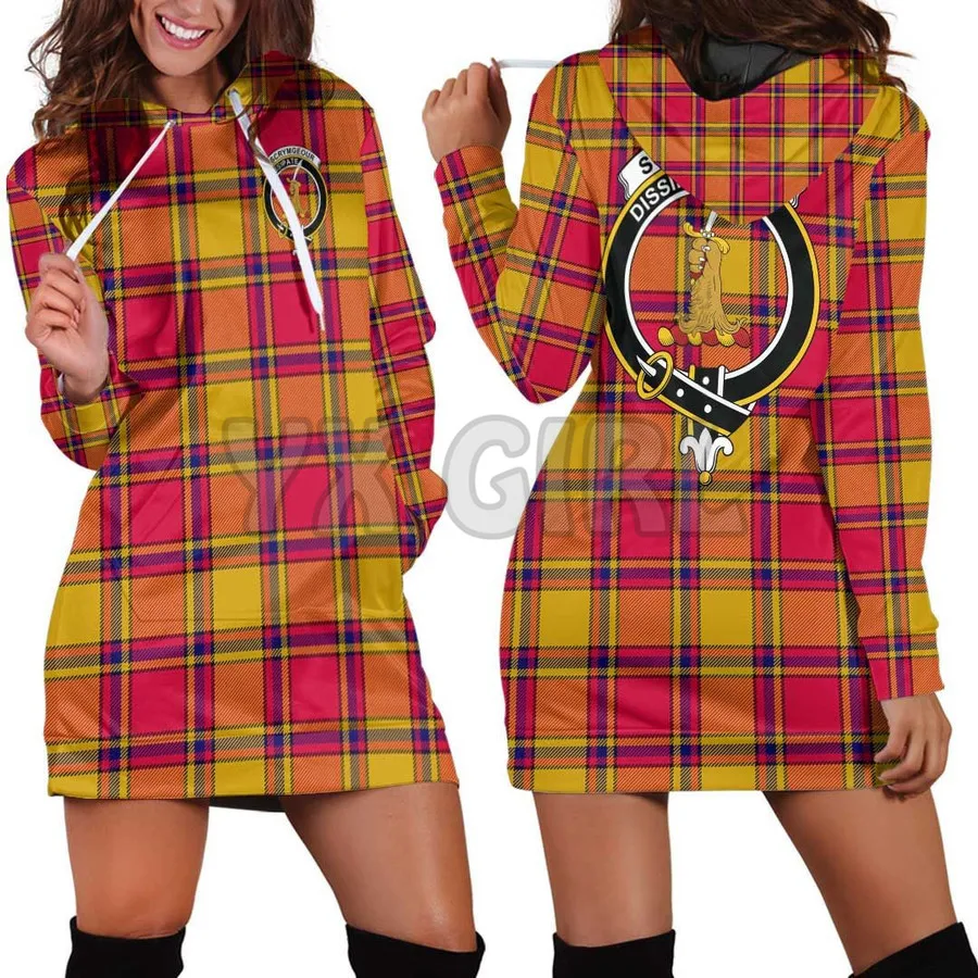 Currie Clan Tartan Crest Hoodie Dress 3D Printed Hoodie Dress Novelty Hoodies Women Casual LongSleeve Hooded Pullover Tracksuit