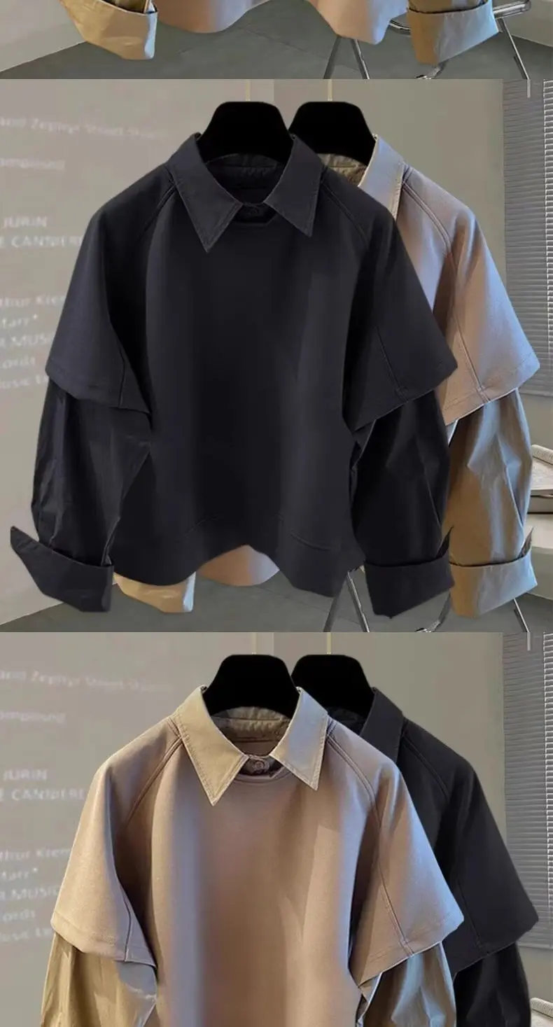 Two-piece Spliced long-sleeved Shirt for Autumn Winter Men's New Sweatshirt Korean Style Trendy Loose Fashion Versatile Top