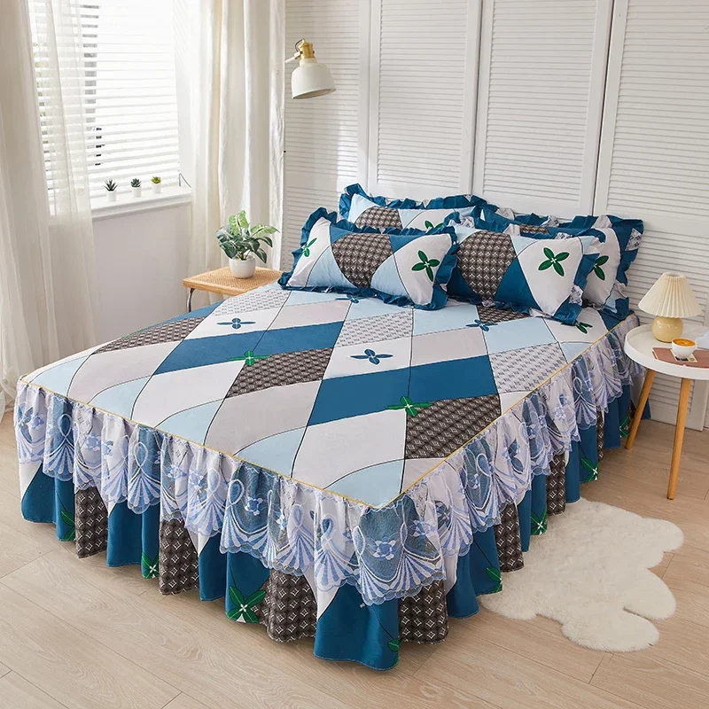 Description Picture 6 of item1PC Printed Bedding Set Soft Bed Skirt Bedspread Full Twin Queen King Size Bed Sheet Mattress Cover WithLace Without Pillowcases