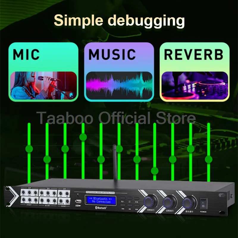 Professional Reverb Effector Bluetooth Digital Reverb Preamplifier Karaoke Stage DJ with microphone Mixer for Family Singing KTV