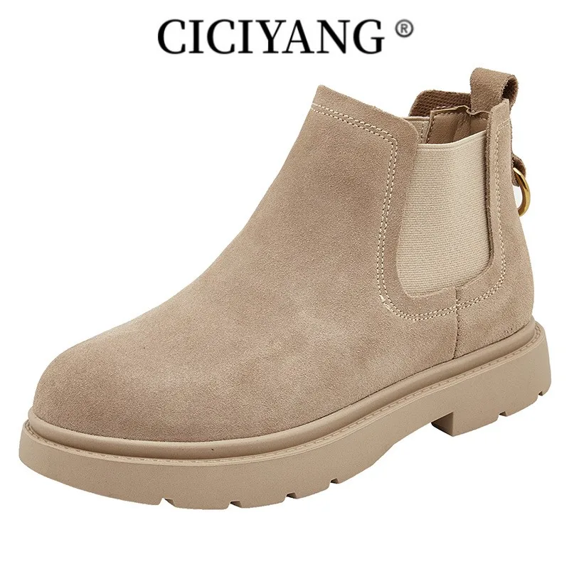 

CICIYANG Women Chelsea Boots 2023 Autumn Winter New British Style Fashion Marton Boots Women Suede Slip-on Ankle Boots Women