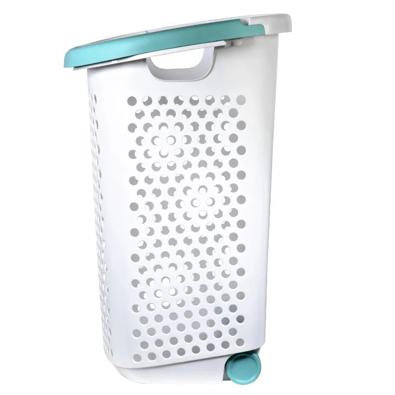 Home Logic 2 Bushel Rolling Plastic Laundry Hamper with Pop-up Handle, White, 2 Pack 5