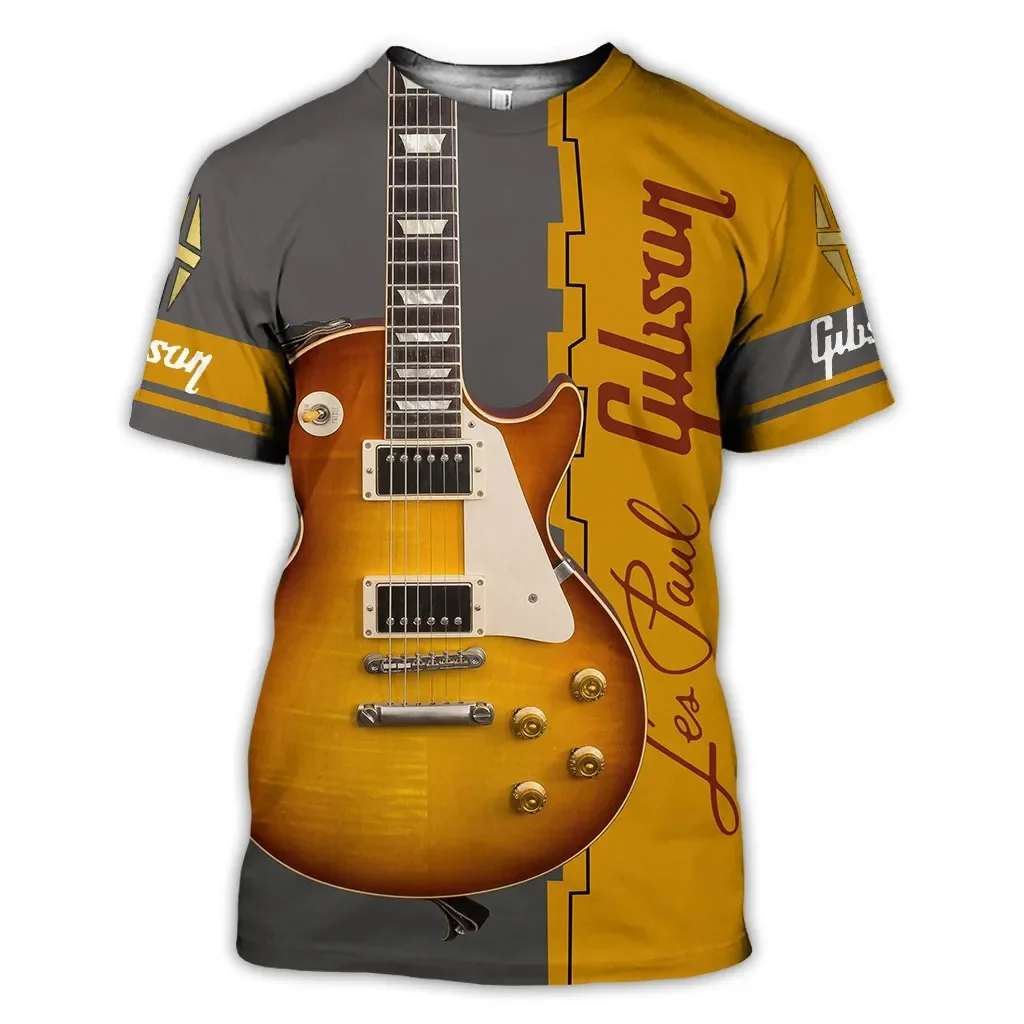 

Hip Hop Classical Instruments Short Sleeves Oversized Personality Fashion Men Clothing Casual Streetwear Guitar Graphic T-Shirt