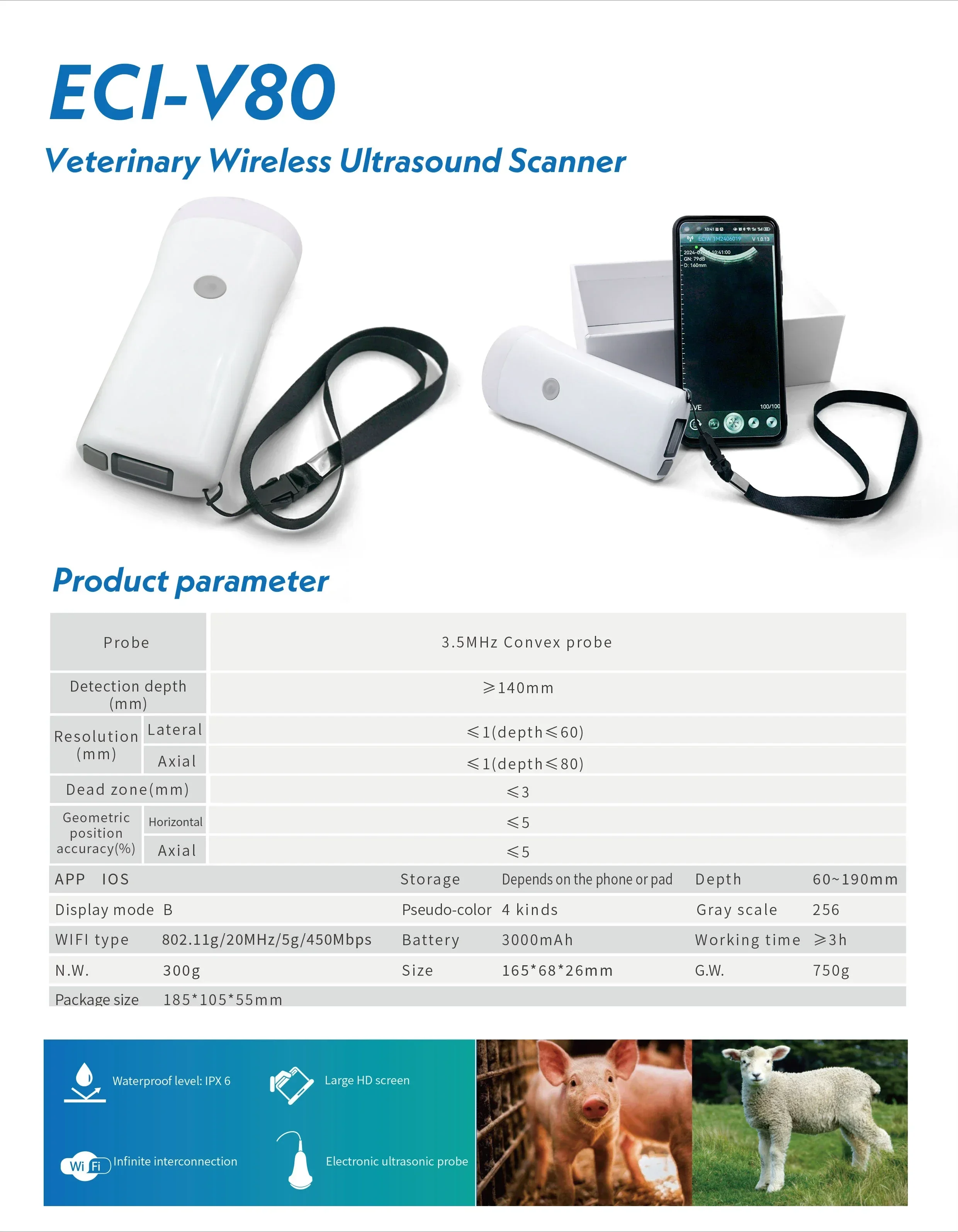 Wireless Veterinary Ultrasound Scanner Handheld Ultrasound Machine Wireless Colo