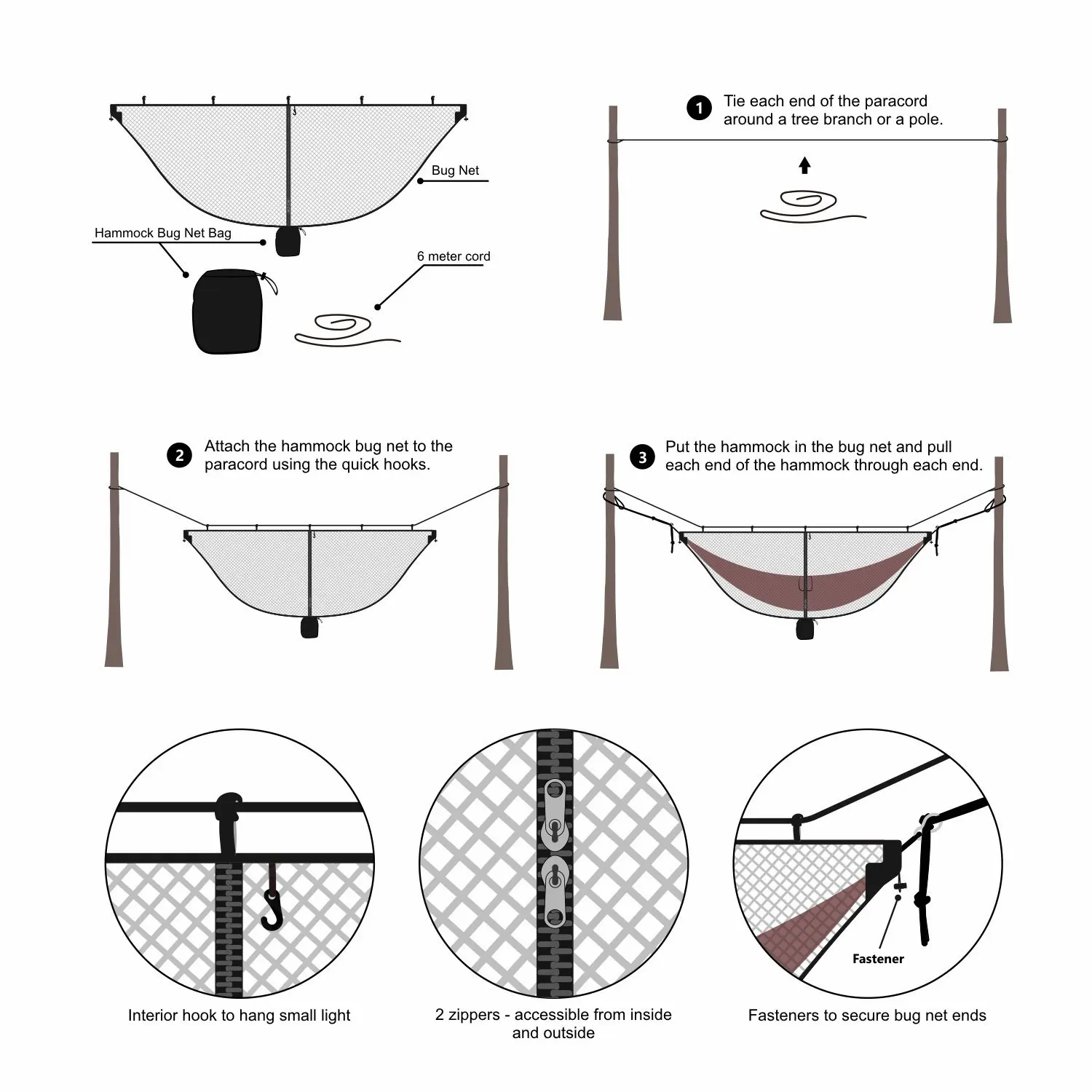 Outdoor Lightweight Travel Portable Separating Hanging Mosquito Net Bugs Net for Camping Hammock