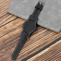 Vintage-Style Genuine Leather Watch Strap - Cowhide Wristband Replacement in Multiple Sizes - 22mm (Black)
