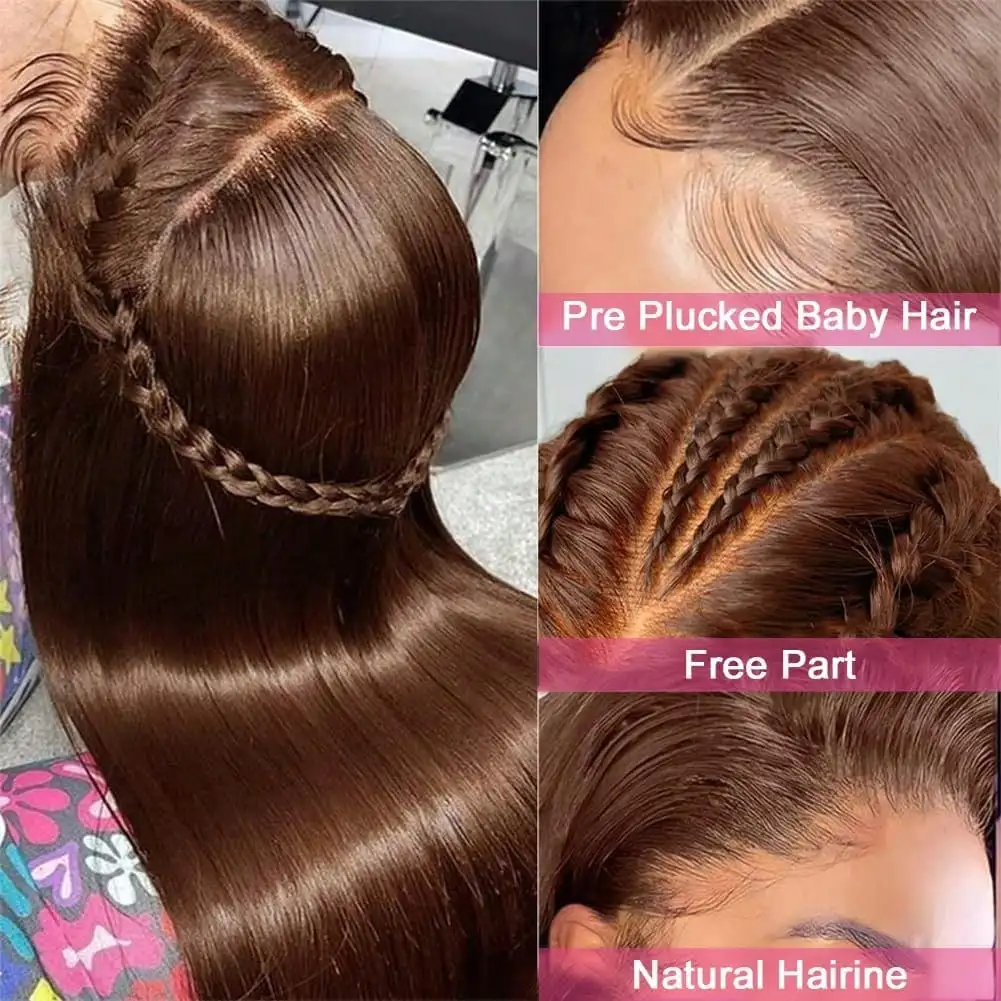16-42Inches Human Hair Lace Front Wigs for Women 13x4 HD Chocolate Brown Straight Transparent Lace Frontal Wig 3