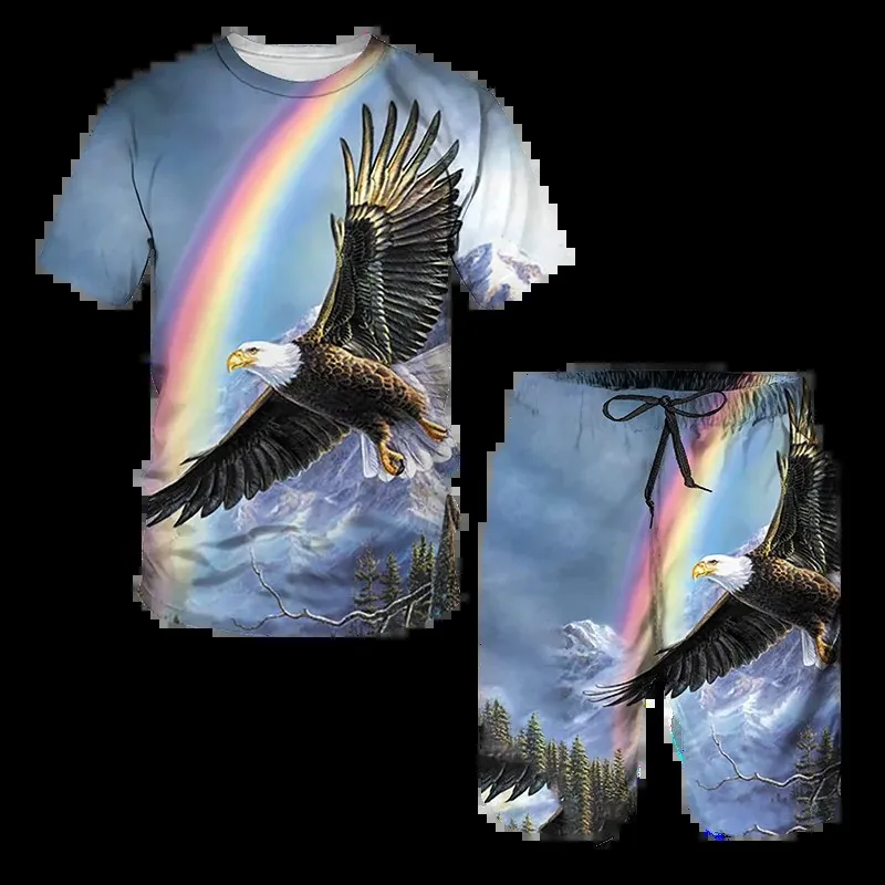 Men Two Piece Set Summer New Men's T-shirt shorts Eagle USA Flag set 3D Print Two-piece set Leisure Fashion Short Sleeve Full Set of Clothing