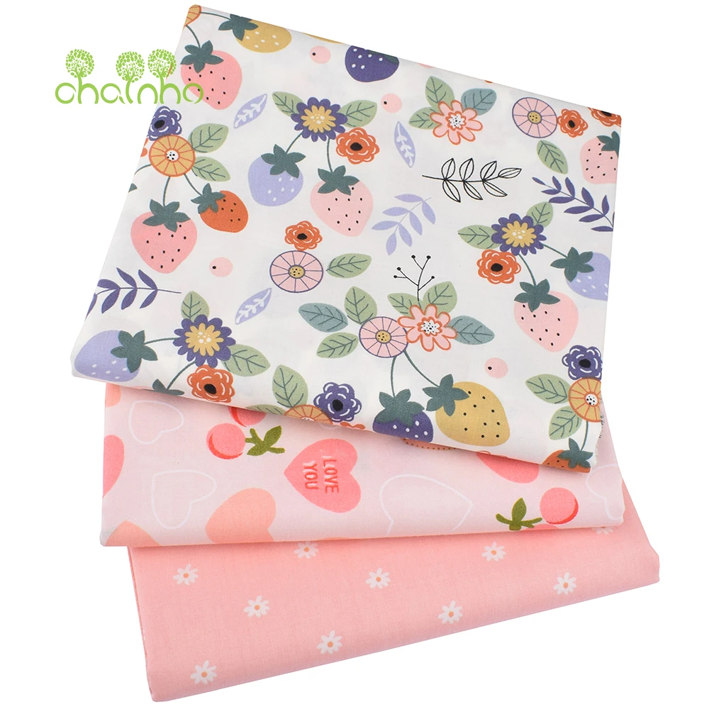 Chainho,Printed Twill Weave Cotton Fabric,DIY Quilting Sewing Material,Patchwork Cloth,Floral Series,4 Specification,2C04