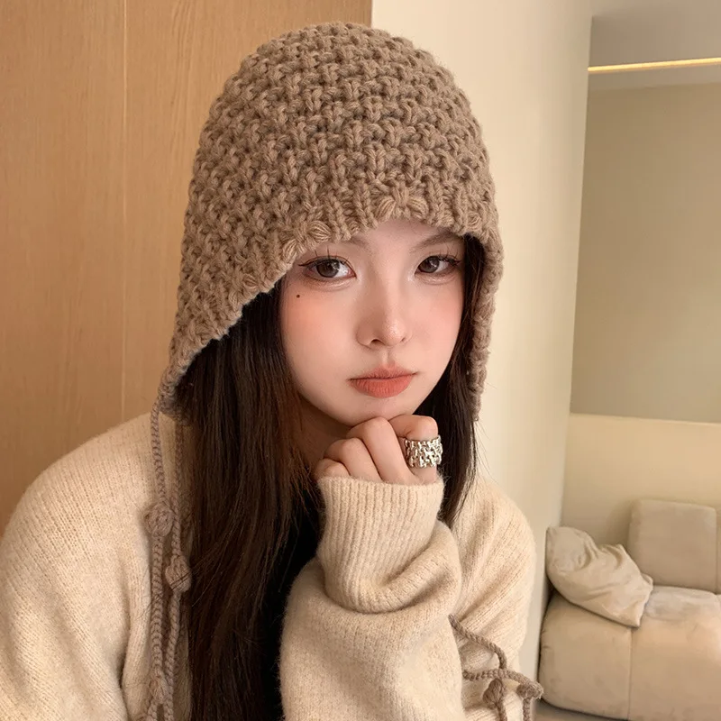 Autumn and Winter Warm Woolen Handwoven Fashion Women's Ethnic Wind Ear Protection Knitted Hat