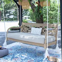 Teak Wood Outdoor Swing Daybed Oyster Cushion with Corrosion-Resistant Chains and Removable Cover Spacious 3-Seater Patio Swing 1