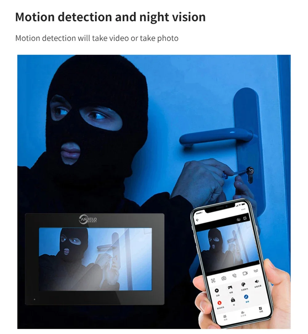 ANJIELO Fingerprint 5in1 Unlock Doorbell Video Intercom System for Home Visual D