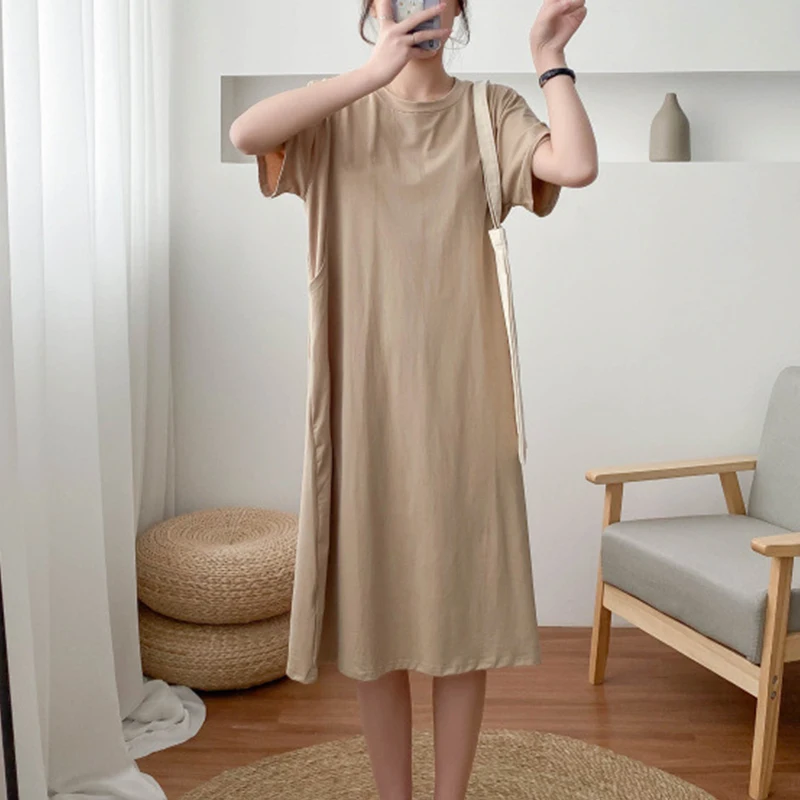 Maternity Simple Pure Color Breastfeeding Dress Long Skirt Short Sleeve Cotton Maternity Dresses Pregnant Women Clothes Tops 6 S6577786eb3e542a8a9a8ae026dbb68b3m