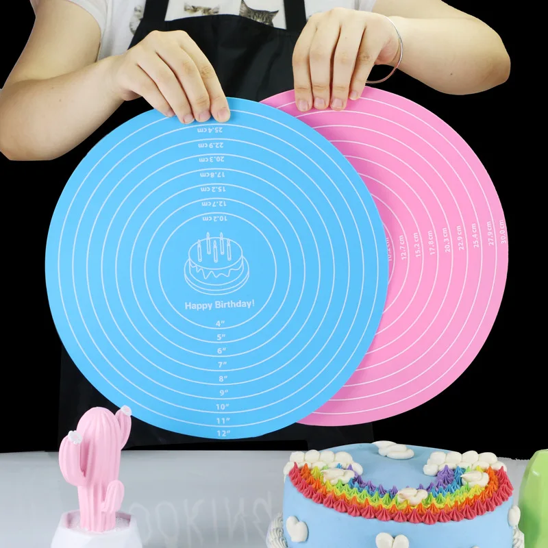 Tapis de cuisson rond en Silicone antidérapant, plaque tournante à  pâtisserie antiadhésive, plaque à pétrir la pâte, plateau à gâteaux de pain  avec échelle, outils de cuisine - AliExpress