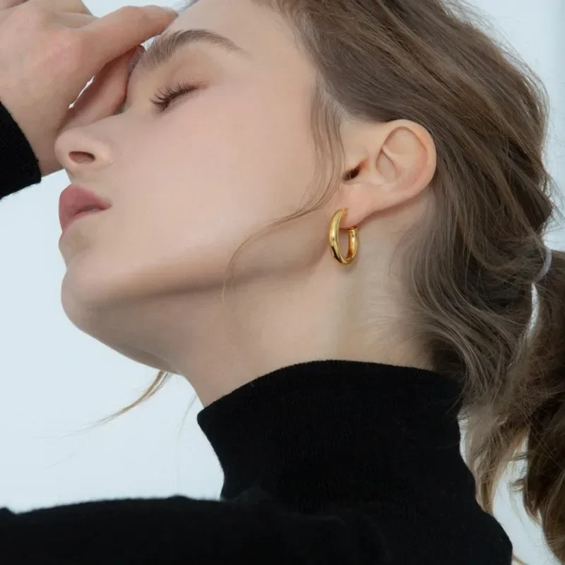 925 Sterling Silver Plated Gold Earrings 20mm Earrings Retro Hoop For Women French Fashion for women Gifts